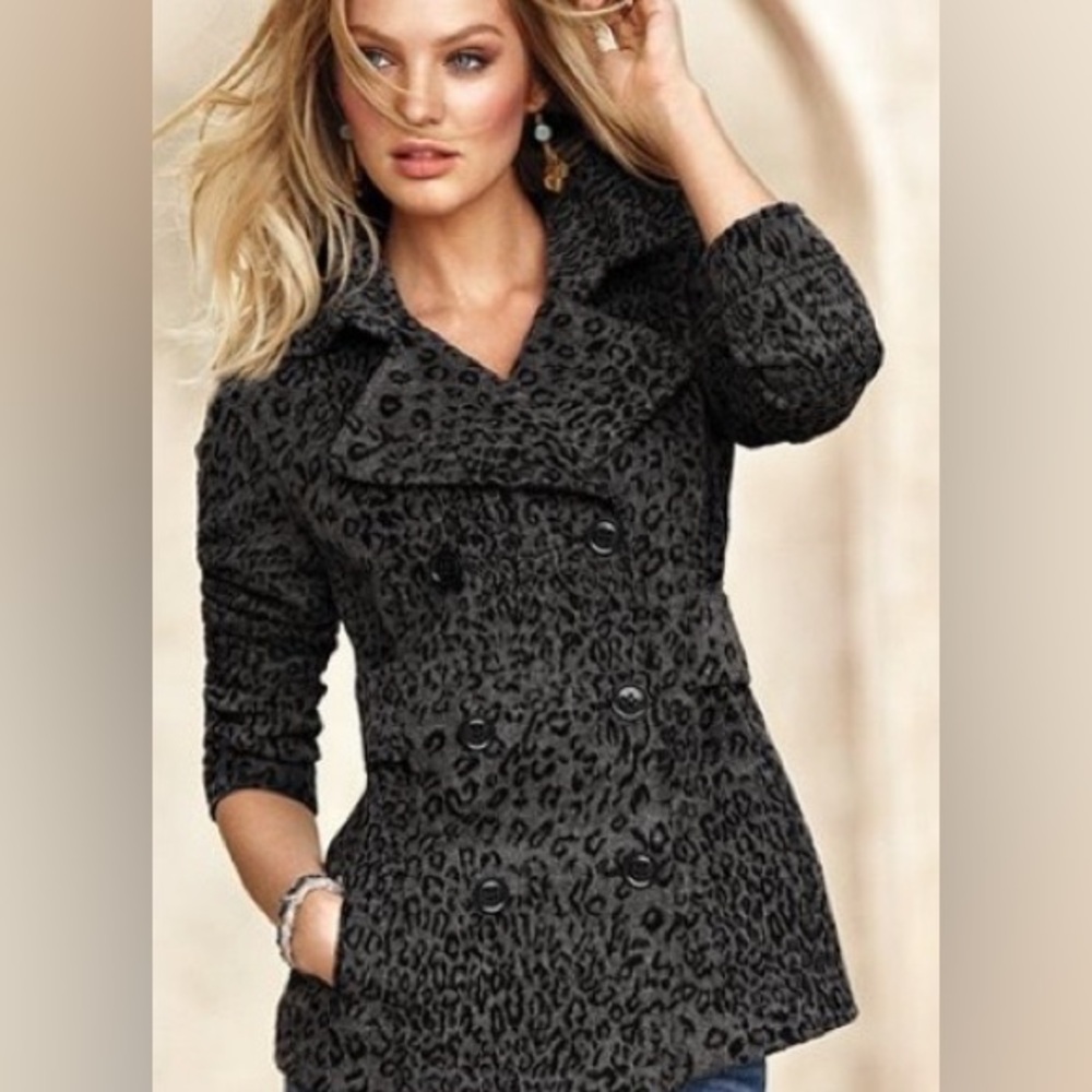 VS leopard pea coat moda international size 0 NWOT